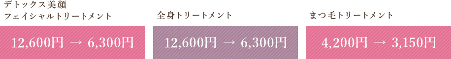 トリートメント各種お値段